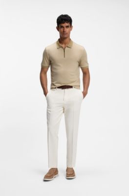 Polo regular fit de lana con tapeta de cremallera, Beige claro