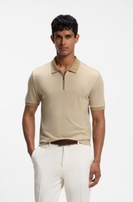 Polo regular fit de lana con tapeta de cremallera, Beige claro