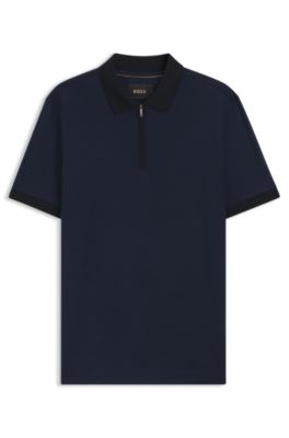 Regular-fit polo shirt in wool with zipper placket, Light Blue