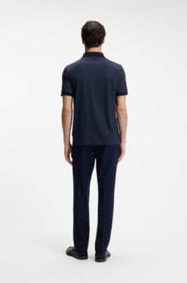 Regular-fit polo shirt in wool with zipper placket, Light Blue