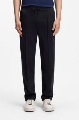 Pantalon coupe droite &agrave; taille avec cordon de serrage, Bleu fonc&eacute;