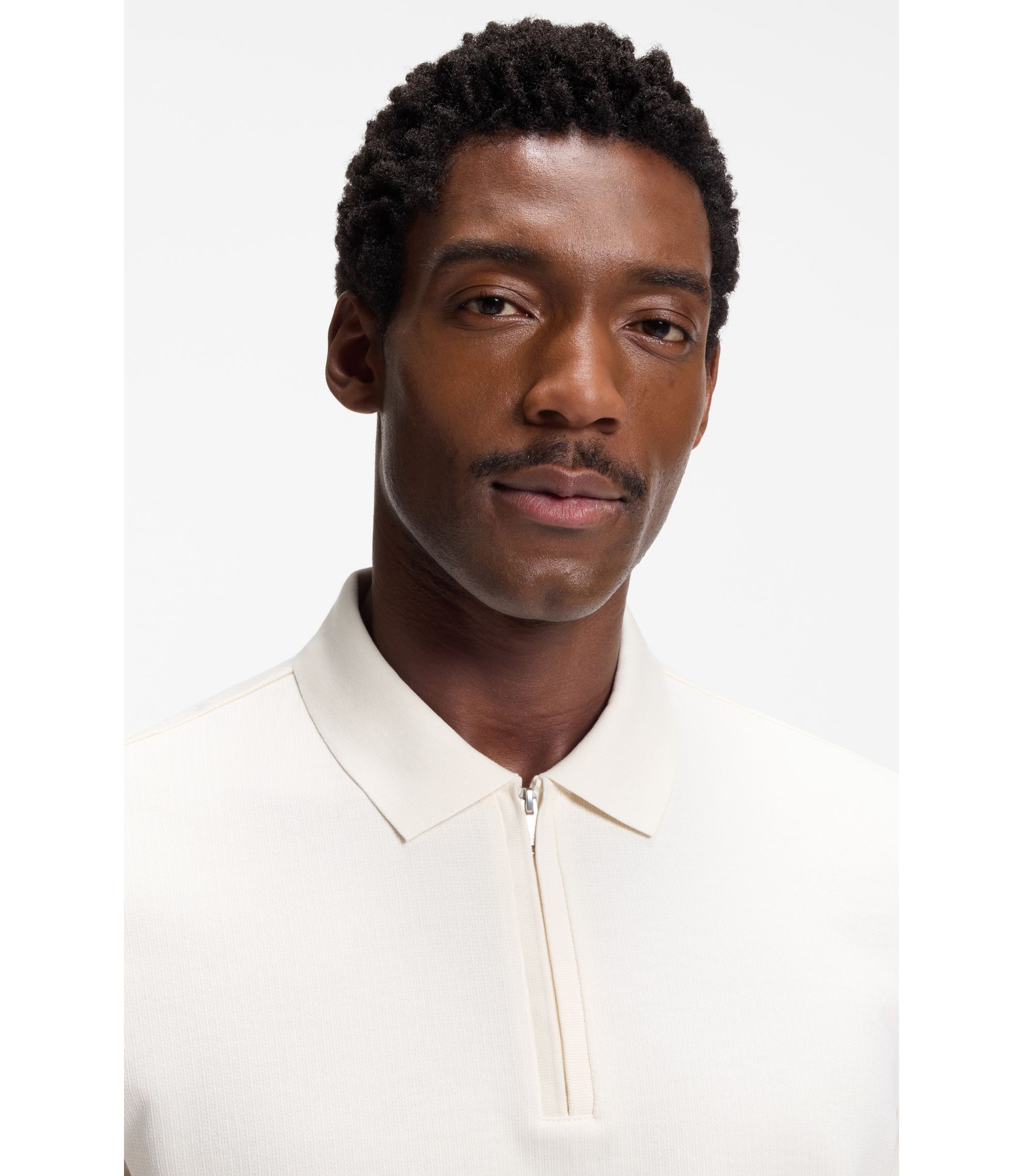 BOSS - Regular-fit polo with zipper closure - White