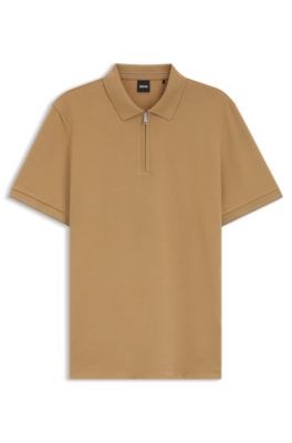 Polo regular fit con cierre de cremallera, Beige