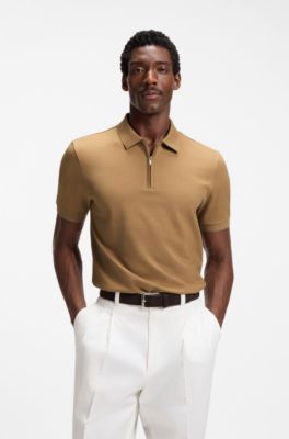 Regular-fit polo with zipper closure, Beige