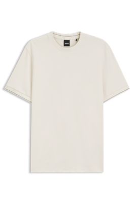 Structured cotton T-shirt with cuff stripes, White