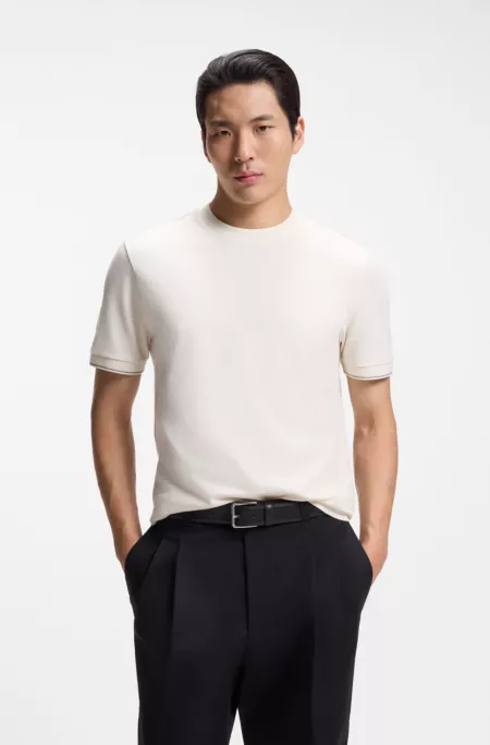 Structured cotton T-shirt with cuff stripes