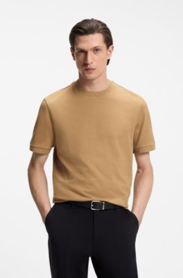 Camiseta de algod&oacute;n estructurado con raya en los pu&ntilde;os, Beige