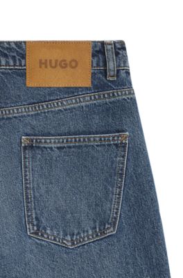 Jeans loose fit de pernera ancha en algod&oacute;n r&iacute;gido, Azul