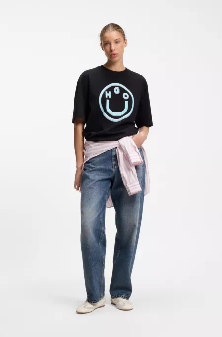 Loose-fit wide-leg jeans in rigid cotton