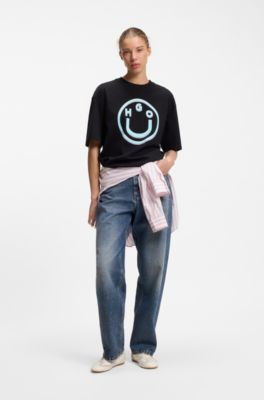 Loose-fit wide-leg jeans in rigid cotton, Blue