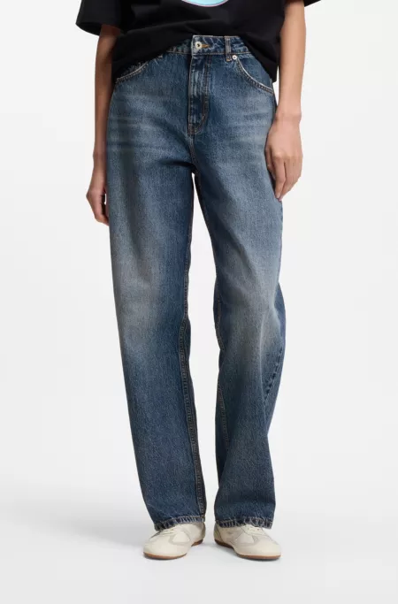 Loose-fit wide-leg jeans in rigid cotton