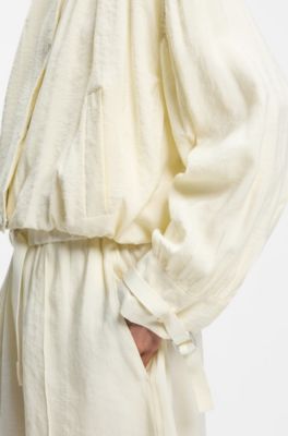 Relaxed-fit bomber jacket with stand collar, Light Beige