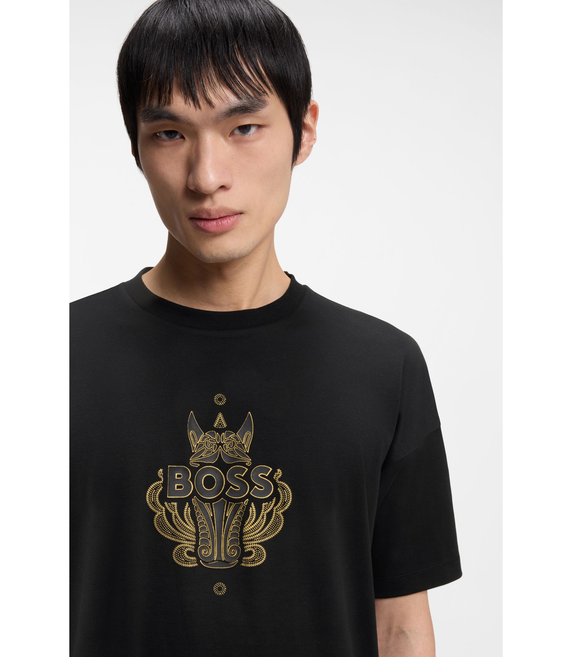 BOSS - Year of the Horse Logo-artwork T-shirt in cotton jersey - Black