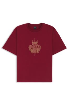 Camiseta del a&ntilde;o del caballo de punto de algod&oacute;n con logo de dise&ntilde;o, Rojo