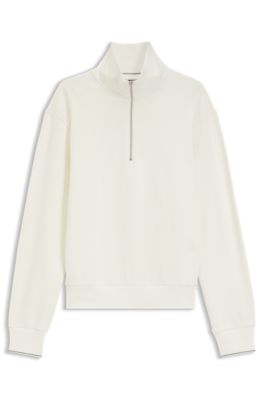 Zipper neck sweatshirt in structured cotton, White