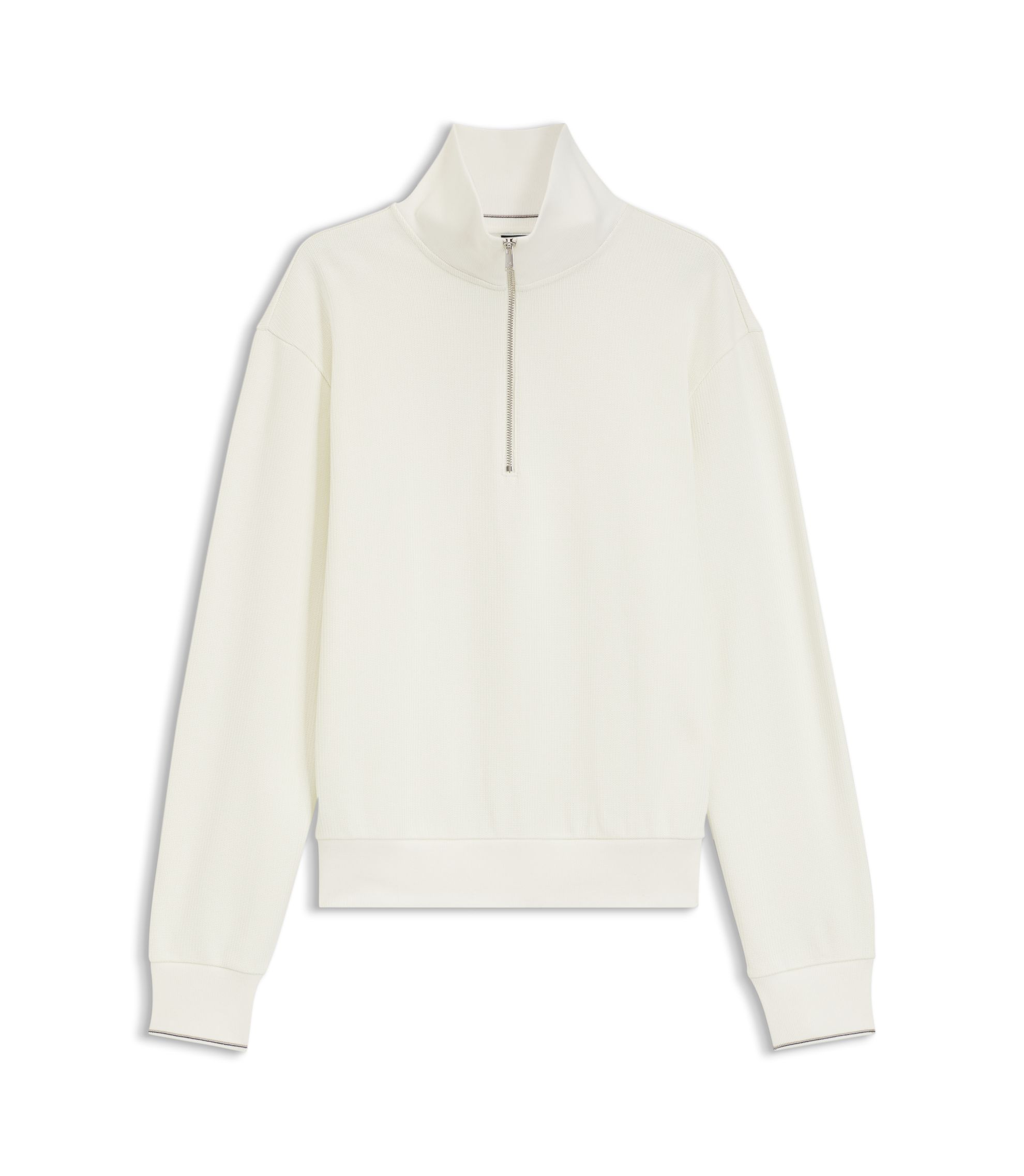 BOSS - Zipper neck sweatshirt in structured cotton - White