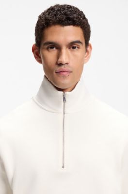 Sudadera con cuello con cremallera en algod&oacute;n con estructura, Blanco