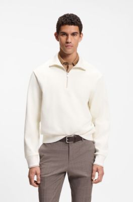 Zipper neck sweatshirt in structured cotton, White