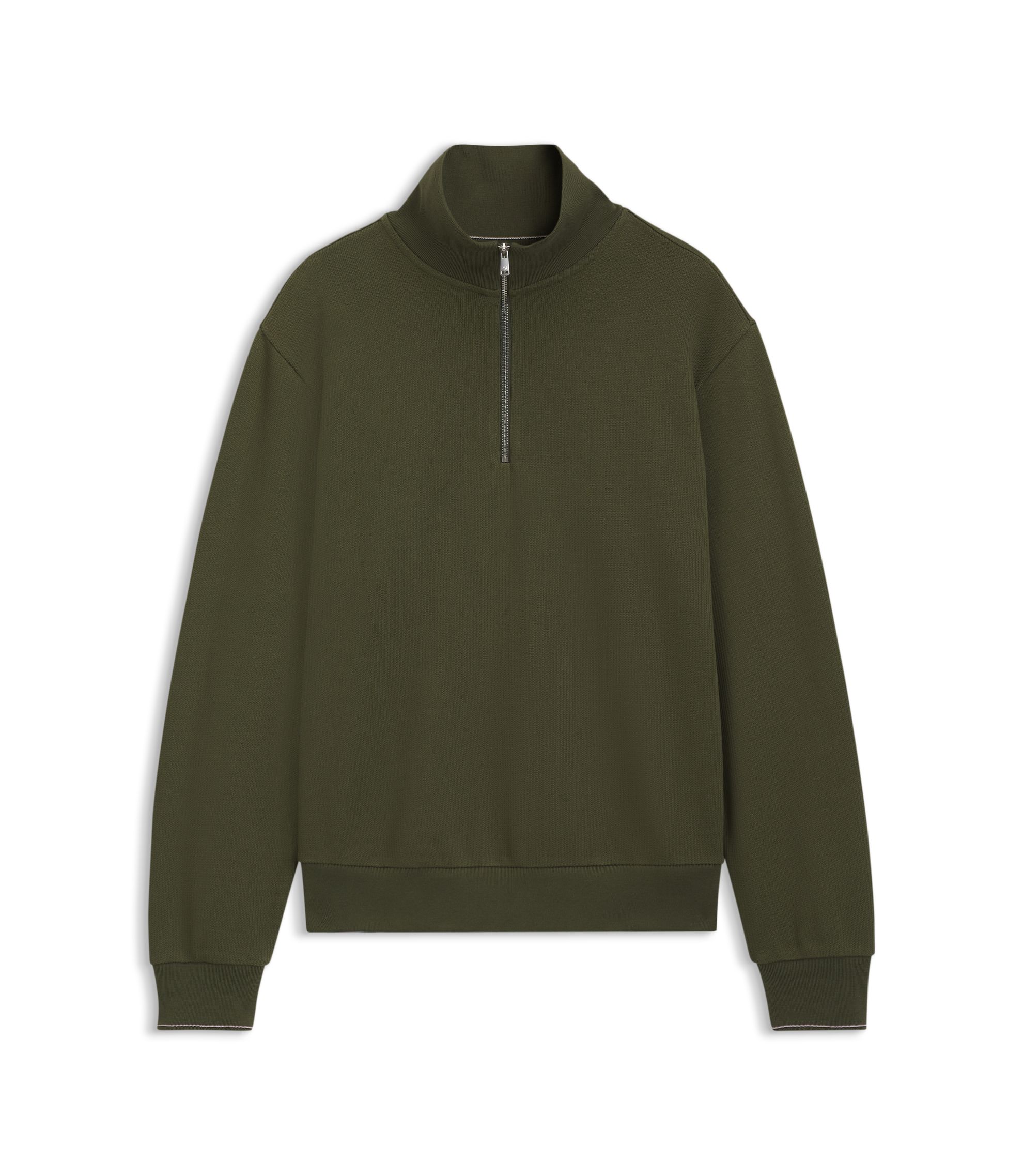 とし BOSS - Zipper neck sweatshirt in structured cotton - Light Green