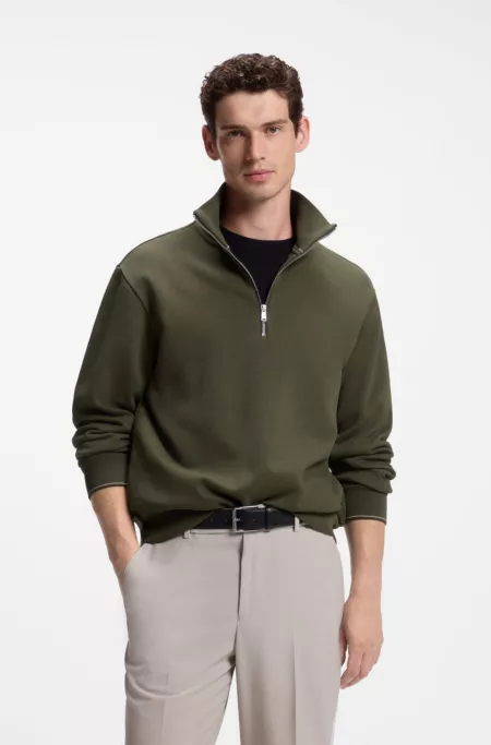 Zipper neck sweatshirt in structured cotton