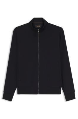 Stand-collar wool-blend sweatshirt with full zipper, Dark Blue