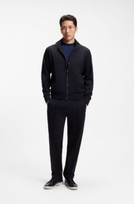 Stand-collar wool-blend sweatshirt with full zipper, Dark Blue