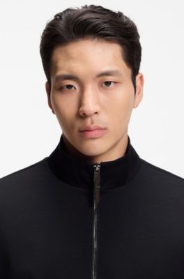 Stand-collar wool-blend sweatshirt with full zipper, Dark Blue