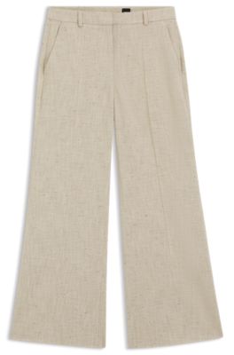 Cropped flared-fit pants in a slub weave, Patterned