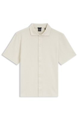 Polo en coton merceris&eacute; &agrave; boutonnage int&eacute;gral, Blanc