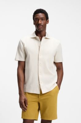 Polo en coton merceris&eacute; &agrave; boutonnage int&eacute;gral, Blanc