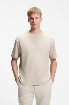 Relaxed-fit T-shirt in ribbed cotton, Light Beige