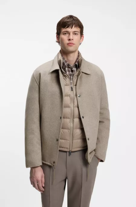 Jacket with zippered inner layer in heavyweight fabric