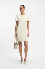 Robe à manches courtes en crêpe japonais, Beige clair