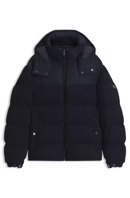 Removable-hood jacket in brushed twill