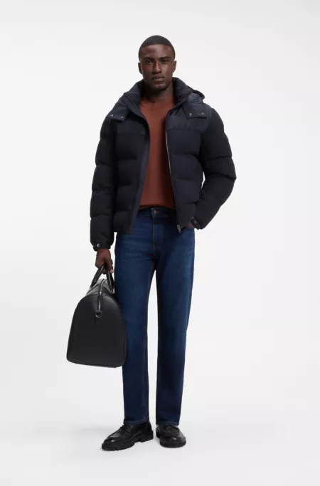 Removable-hood jacket in brushed twill