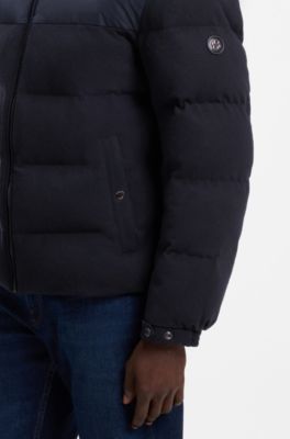 Removable-hood jacket in brushed twill, Dark Blue