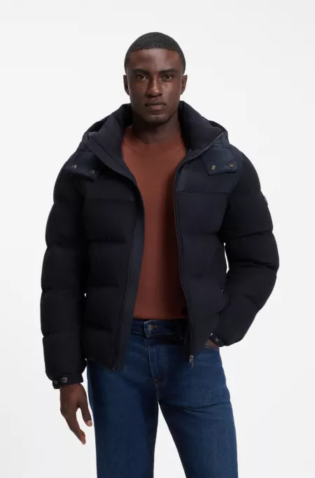 Removable-hood jacket in brushed twill