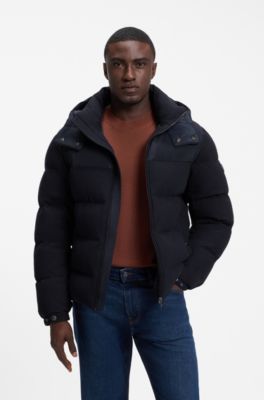 Removable-hood jacket in brushed twill, Dark Blue