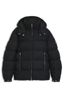 Water-repellent puffer jacket with adjustable hood, Black