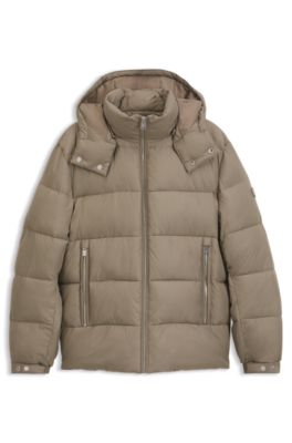 Water-repellent puffer jacket with adjustable hood, Light Brown