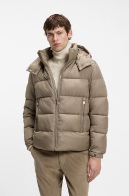 Water-repellent puffer jacket with adjustable hood, Light Brown