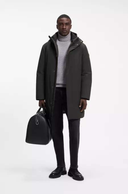 Hooded down jacket in water-repellent fabric