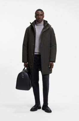 Hooded down jacket in water-repellent fabric, Black