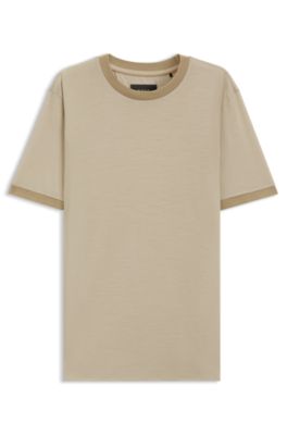 Luxe travel wool T-shirt with FK collar, Light Beige