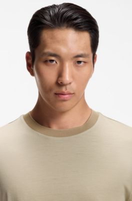 Luxe travel wool T-shirt with FK collar, Light Beige