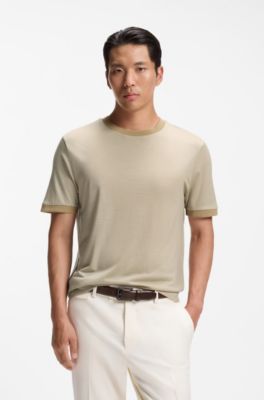 Luxe travel wool T-shirt with FK collar, Light Beige