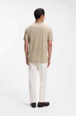 Camiseta de lana de viaje de lujo con cuello de punto plano, Beige claro
