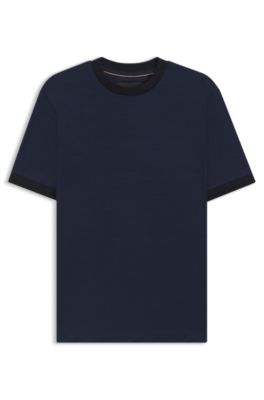 Camiseta de lana de viaje de lujo con cuello de punto plano, Celeste