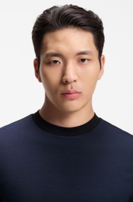 Luxe travel wool T-shirt with FK collar, Light Blue