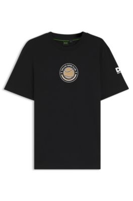 Camiseta relaxed fit de algod&oacute;n con logo de dise&ntilde;o, Negro